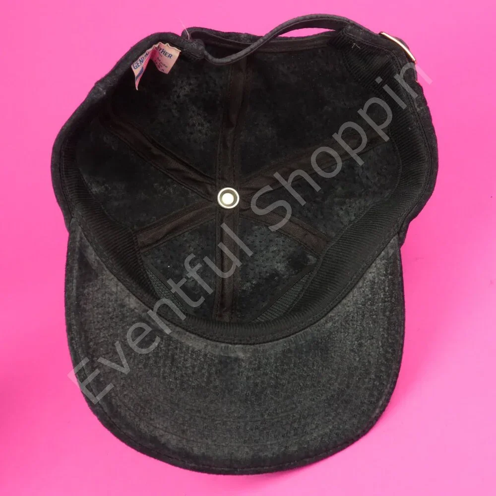Vintage Leather Snakeskin Hat Mens Black Adjustable Vintage 1980s Made In USA - Picture 9 of 10